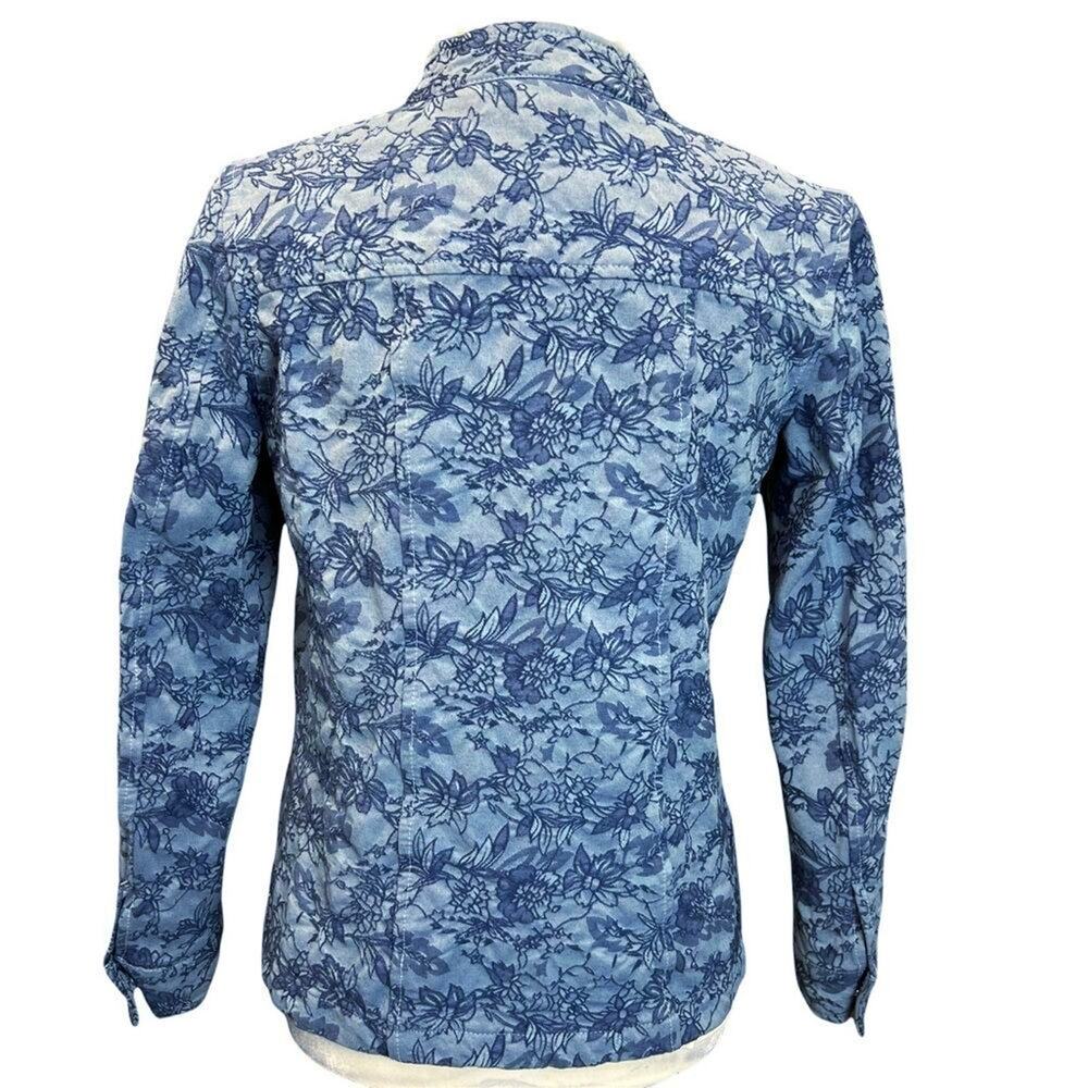Kim Rogers Blue Floral Quilted Jacquard Button-Front Jacket Sz PM Cotton Blend - Picture 12 of 14